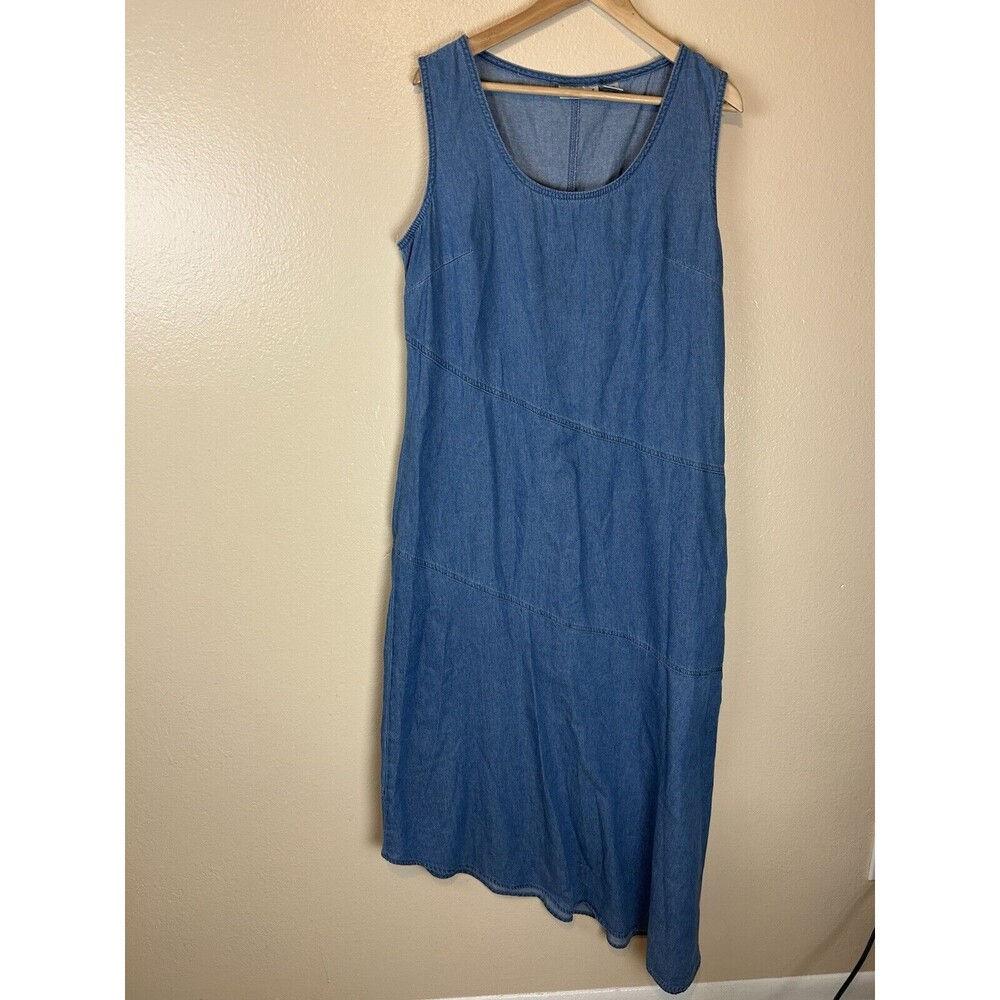 VTG Jeanology Denim Shirt Dress Maxi 16 Blue 90s Y2K Western Jean Asymmetrical